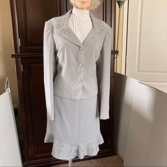 Vtg Emily Grey 2-pc Embroidered Beaded Plus Size16 - Picture 3 of 16